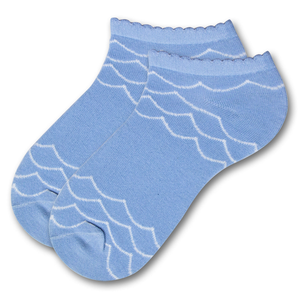 Blue With Wave Pattern Ankle Socks for Girls