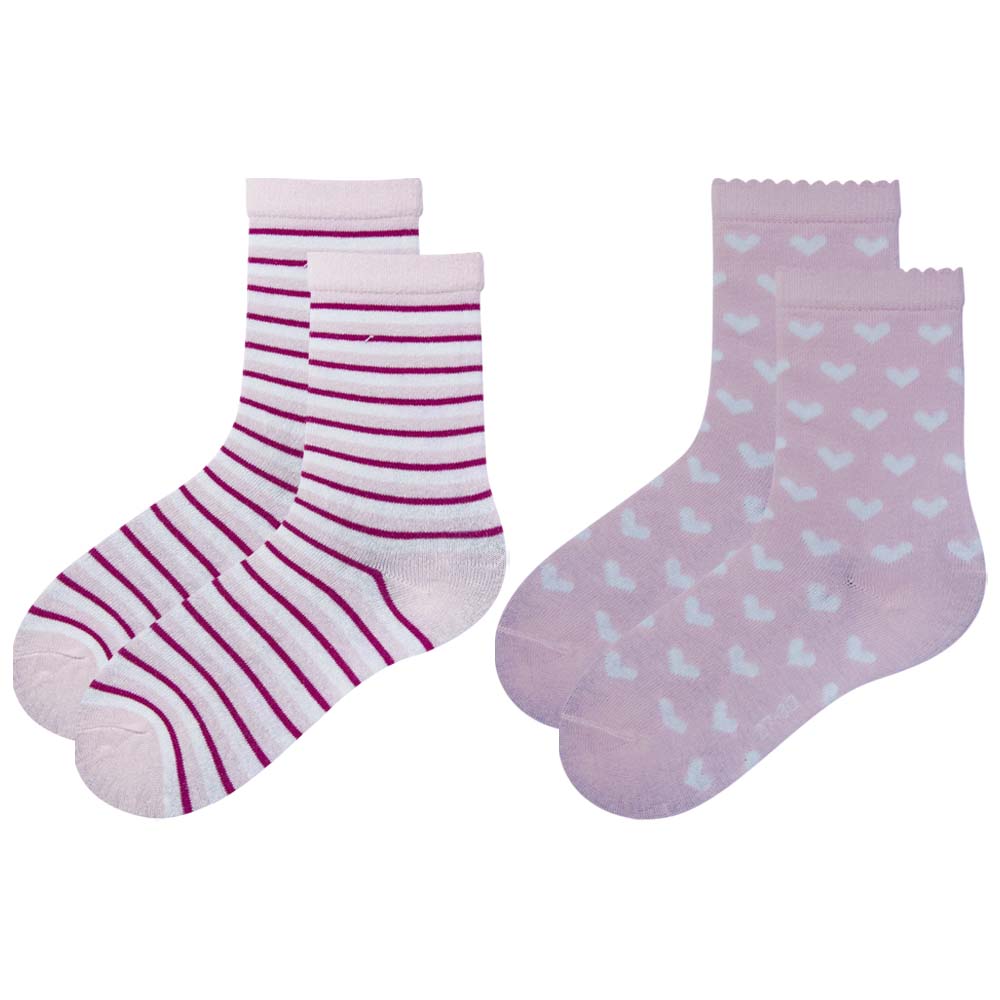 Pack of 2 - Heart & Stripe Girls' Ankle Socks