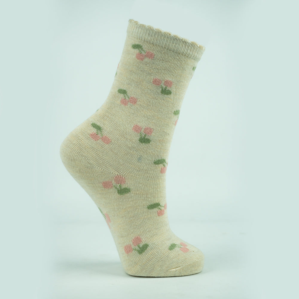 Cherry Print Crew Socks for Girls