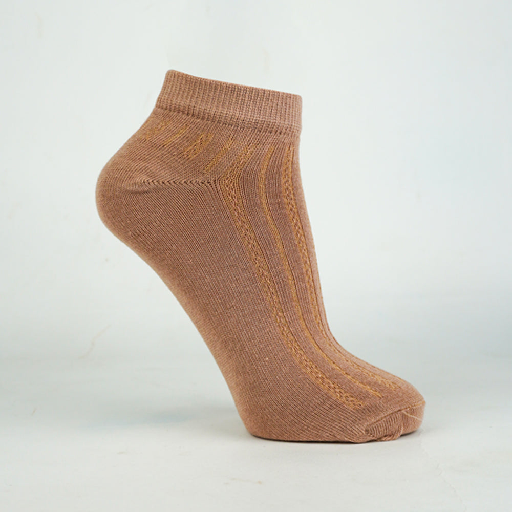 Women Ribbed Ankle Brown Socks