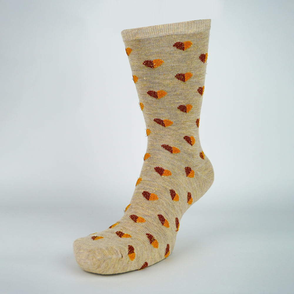 Women Crew Socks with Sparkle Heart Pattern