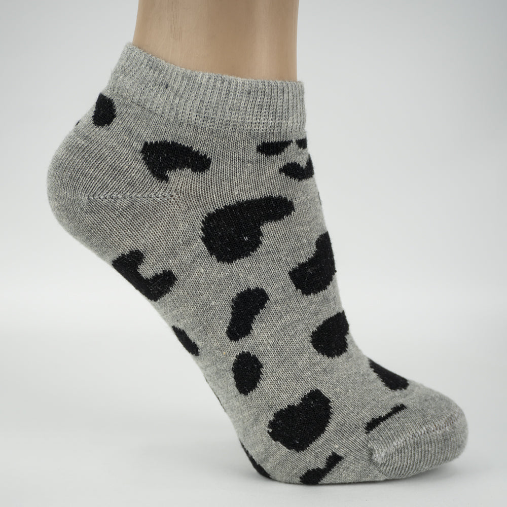 Women Grey Cheetah Print Ankle Socks