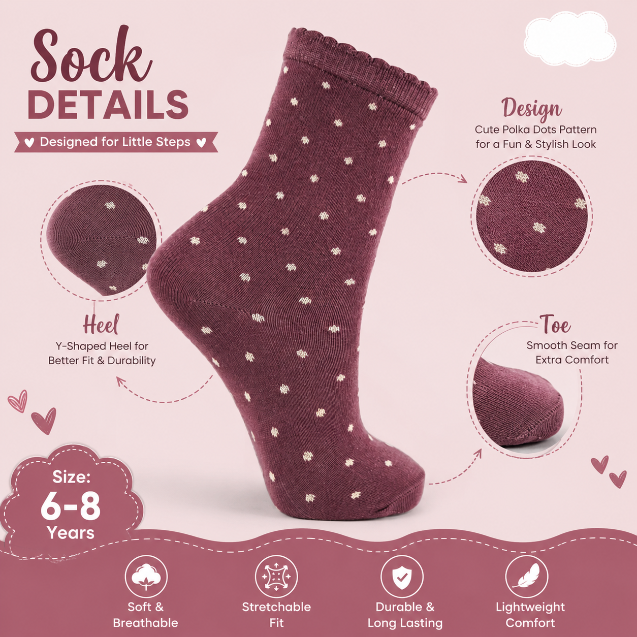 Girls Polka Dot Crew Socks
