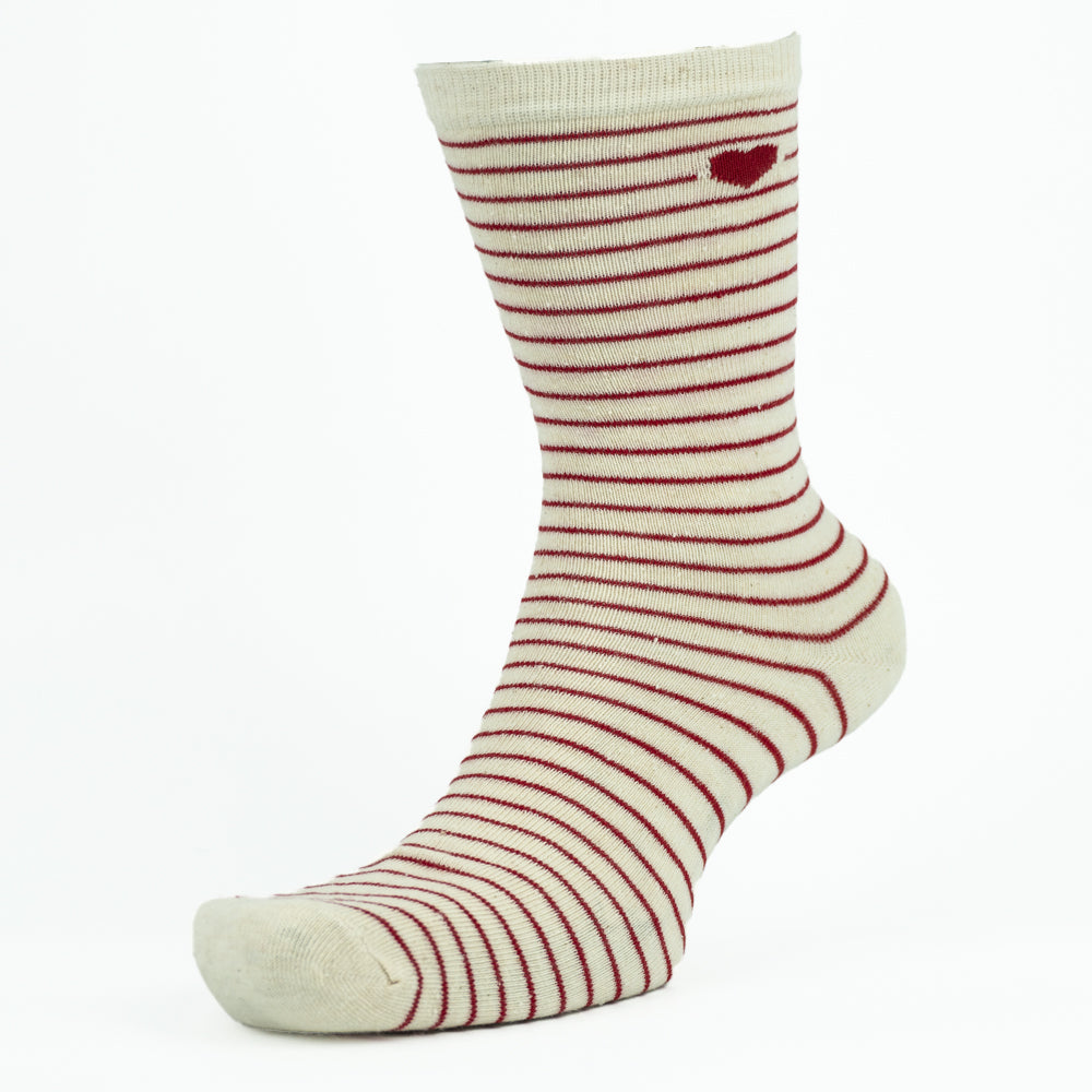 Heart-Striped Crew Socks for Women