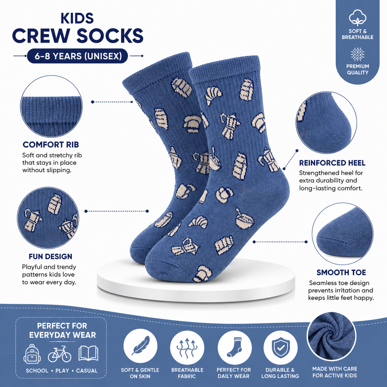 Boys Croissant Novelty Crew Sock