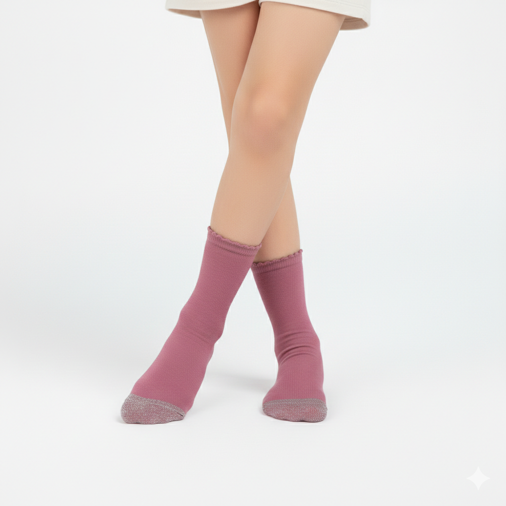 Girl's Dusty Rose Sparkle Toe Crew Socks