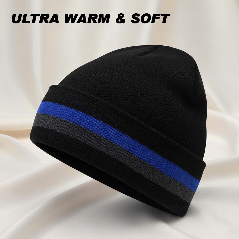 Men Cuffed Beanie Cap with Blue Stripe (RG)