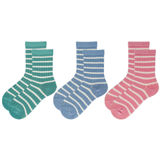Girls Retro Ribbed Striped Crew Socks