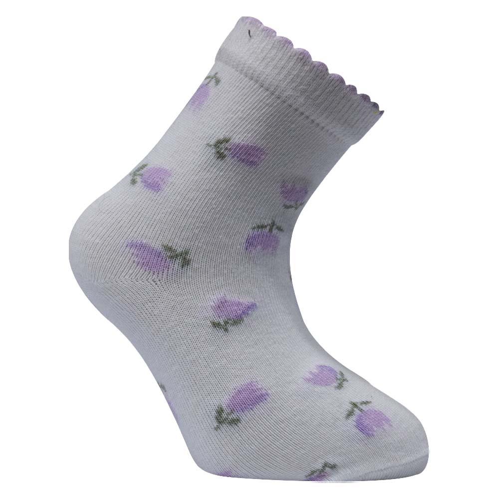 Cute Purple Flower Print Ankle Socks for Girls