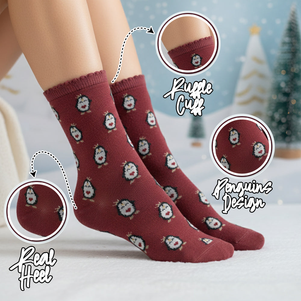 Girls Penguin Print Crew Socks