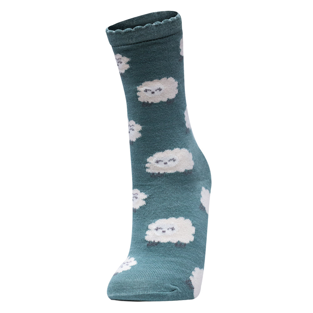 Pack of 2 - Girls’ Cute Sheep & Stripes Crew Socks