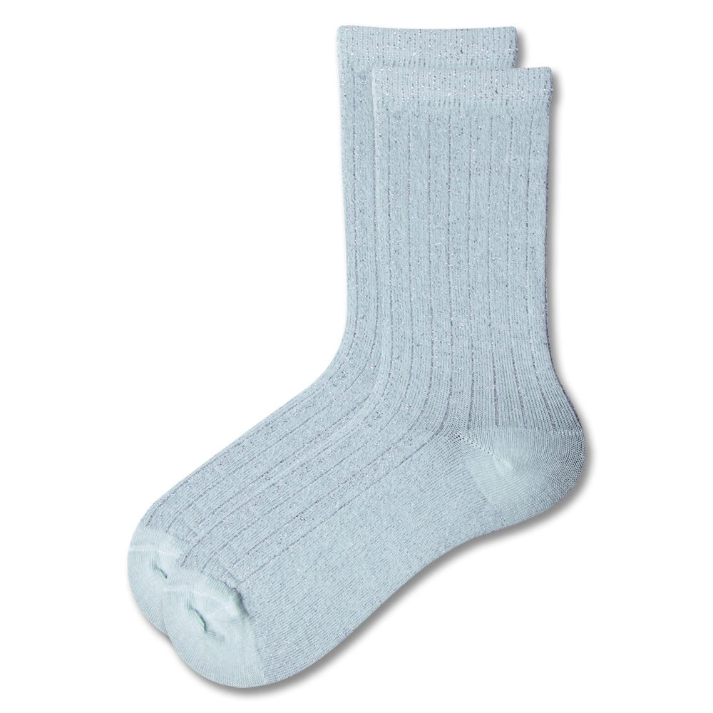 Girl Shimmer Ribbed Crew Socks - Mint colour