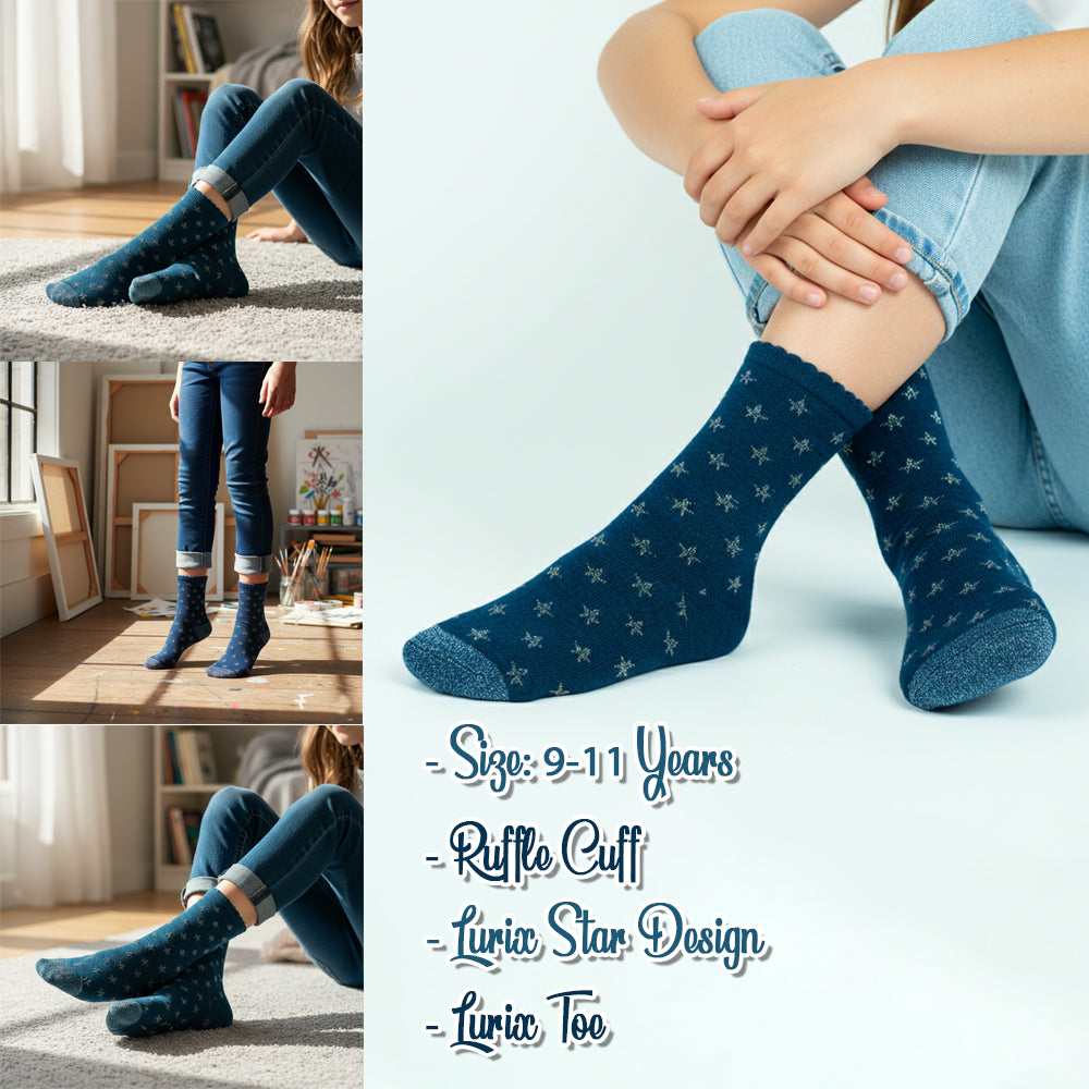 Girls' Sparkly Star Pattern Crew Socks