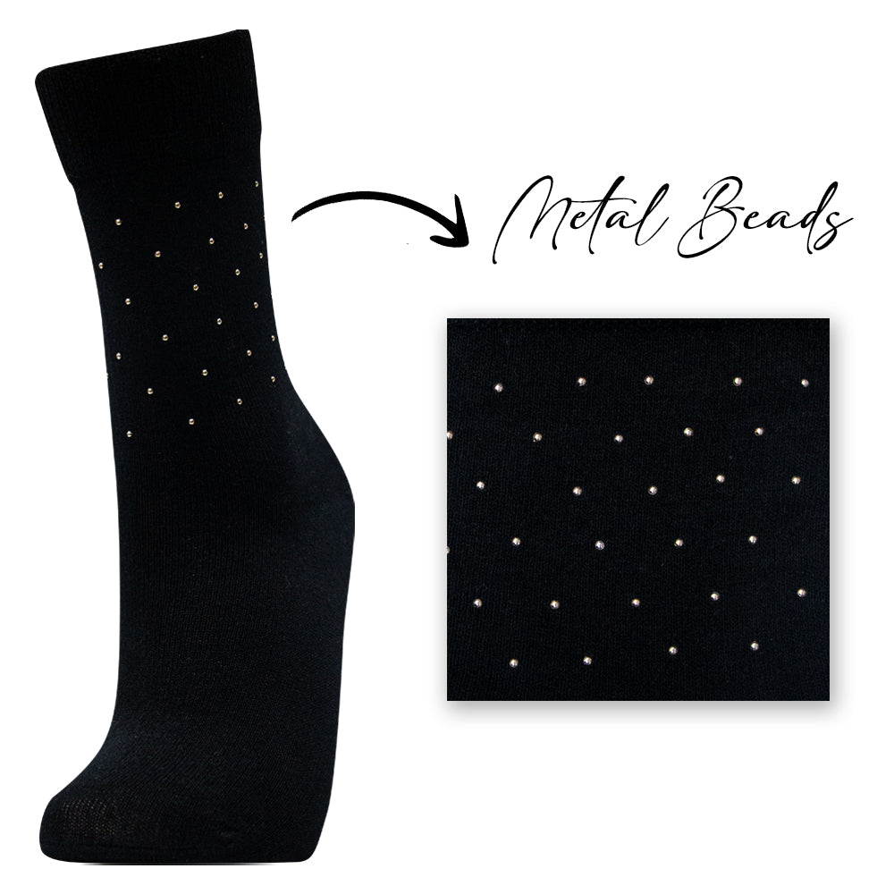Pack of 1 & 3 - Black metal beaded Crew socks for girls