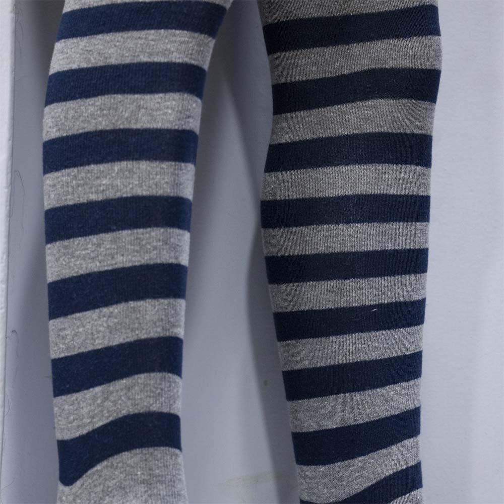 Girls Grey With Navy Striped Tights (HTG)