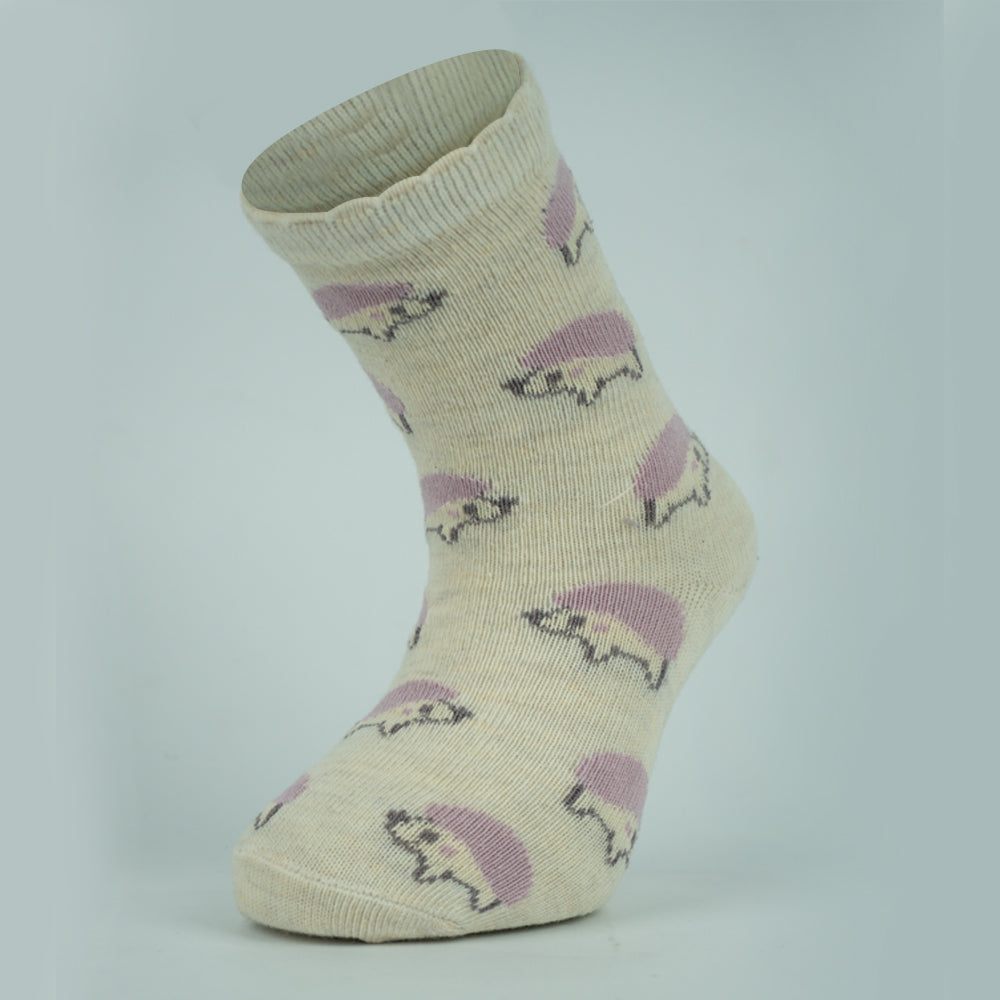 Hedgehog Print & Scallop Trim Baby Socks