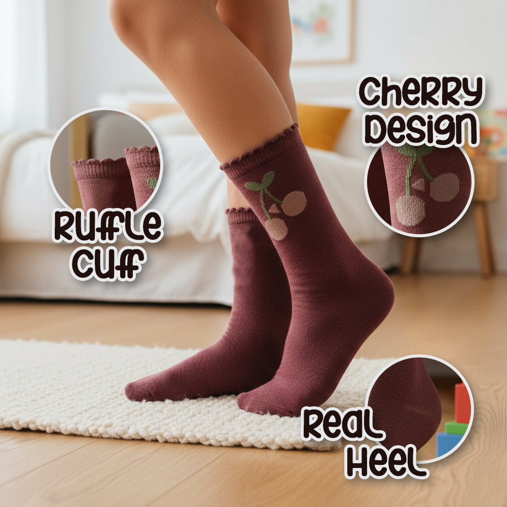 Girls' Cherry Knit Crew Socks