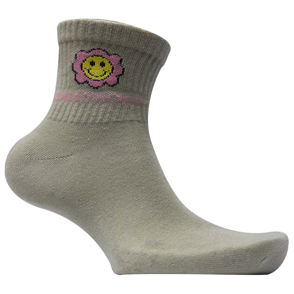 Vibe Smiley Flower Crew Socks for Women
