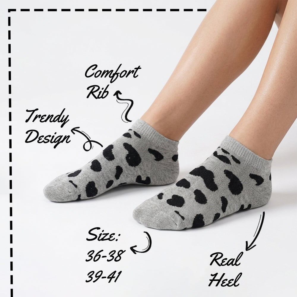 Women Grey Cheetah Print Ankle Socks