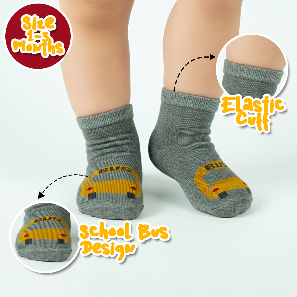 School Bus Print Ankle Boy Socks