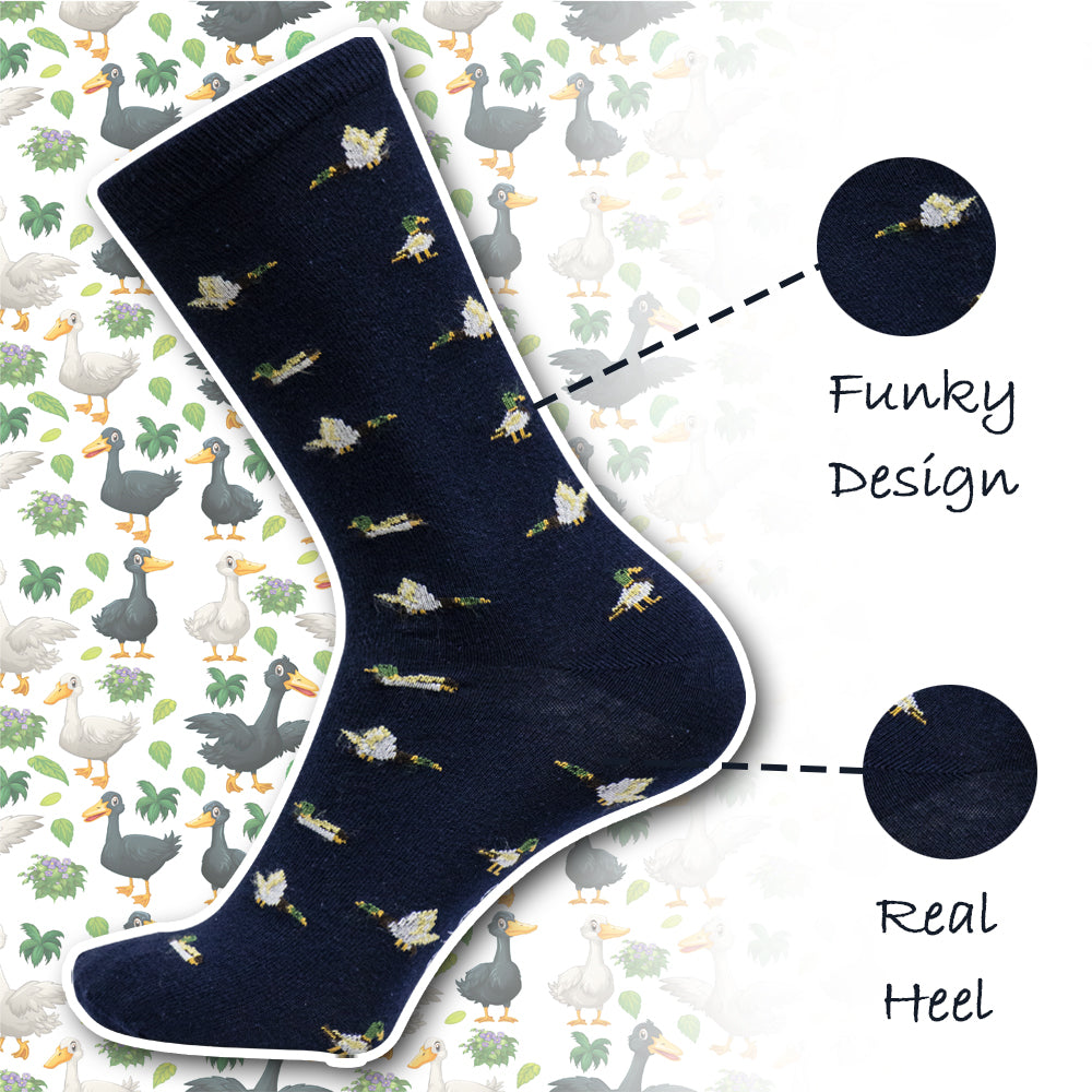 Men Navy Duck Print Crew Socks