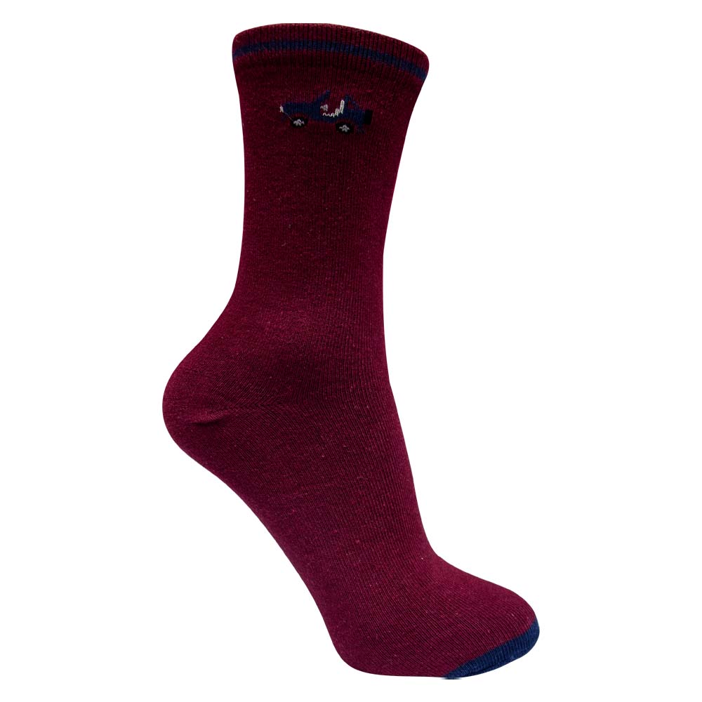 Boys Maroon Car Crew Socks