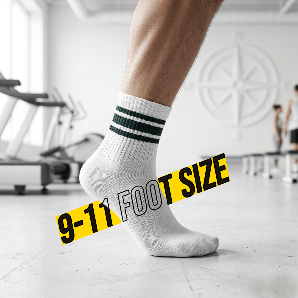 Men Green Stripe Athletic Crew Socks