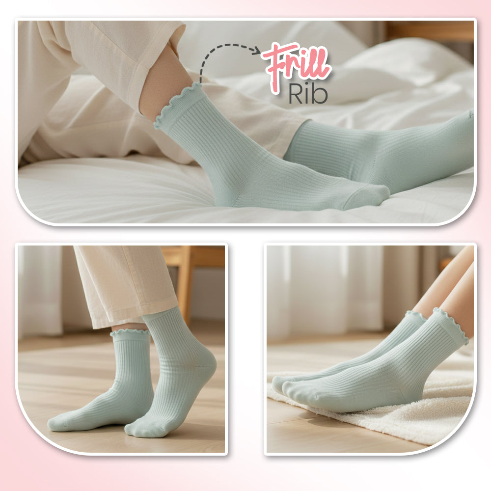 Women Frill Ribbed White Socks