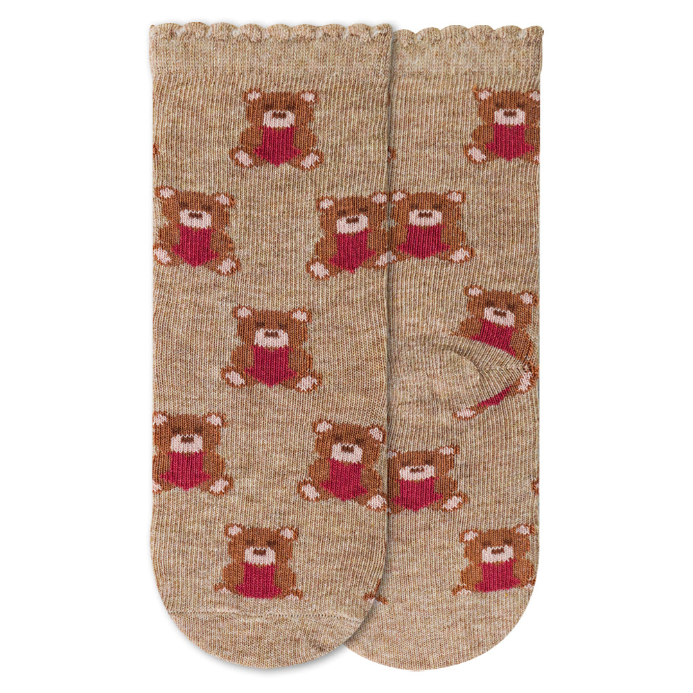 Teddy Bear Print Ankle Socks for Baby Girls