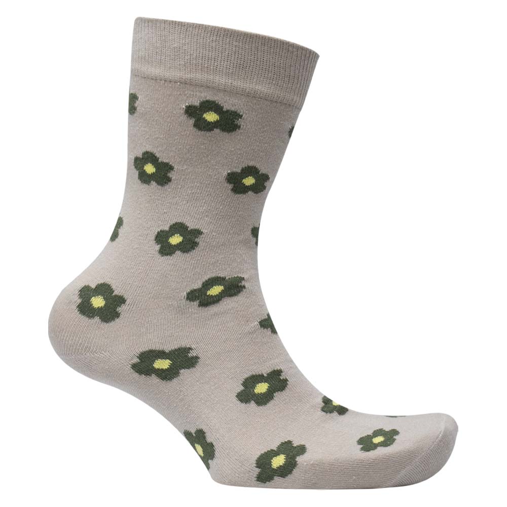 Women Taupe Floral Crew Socks