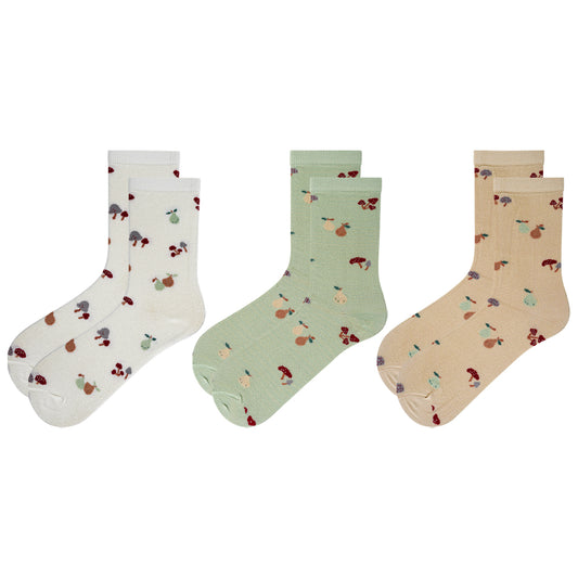 Girls Mushroom & Pear Print Crew Socks