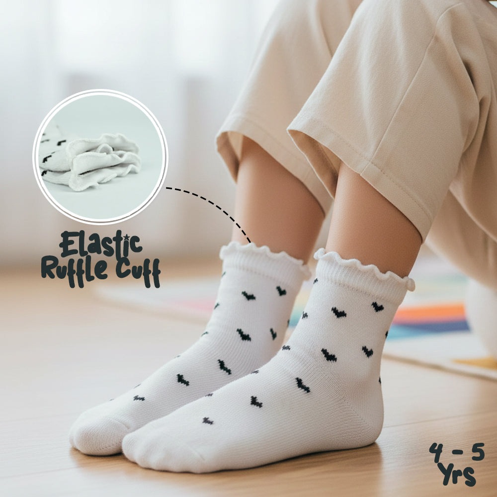 Frill Heart Print Ankle Socks for Girls