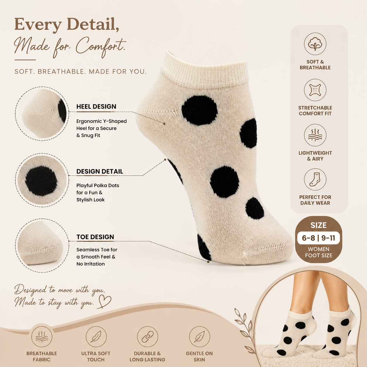 Women Polka Dots Ankle Socks