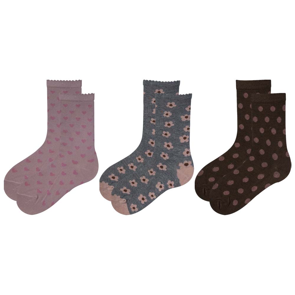 Girl's Polka Dot & Floral Print Ankle Socks