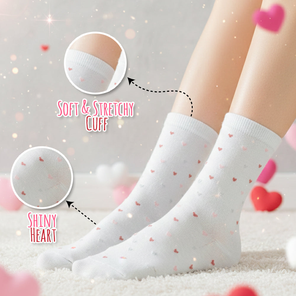 Girls Premium Heart-Print Crew Socks