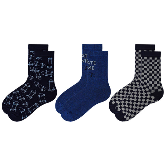 Pack of 3 - Boy's Skate Print Crew Socks