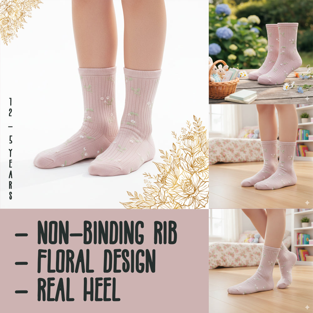Floral Ribbed Socks for Girls