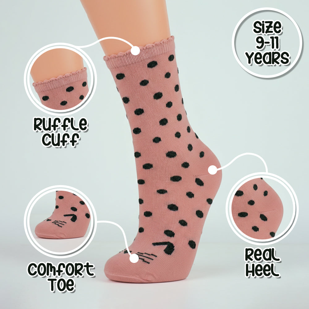 Girls' Kitty Cat Polka Dot Crew Socks