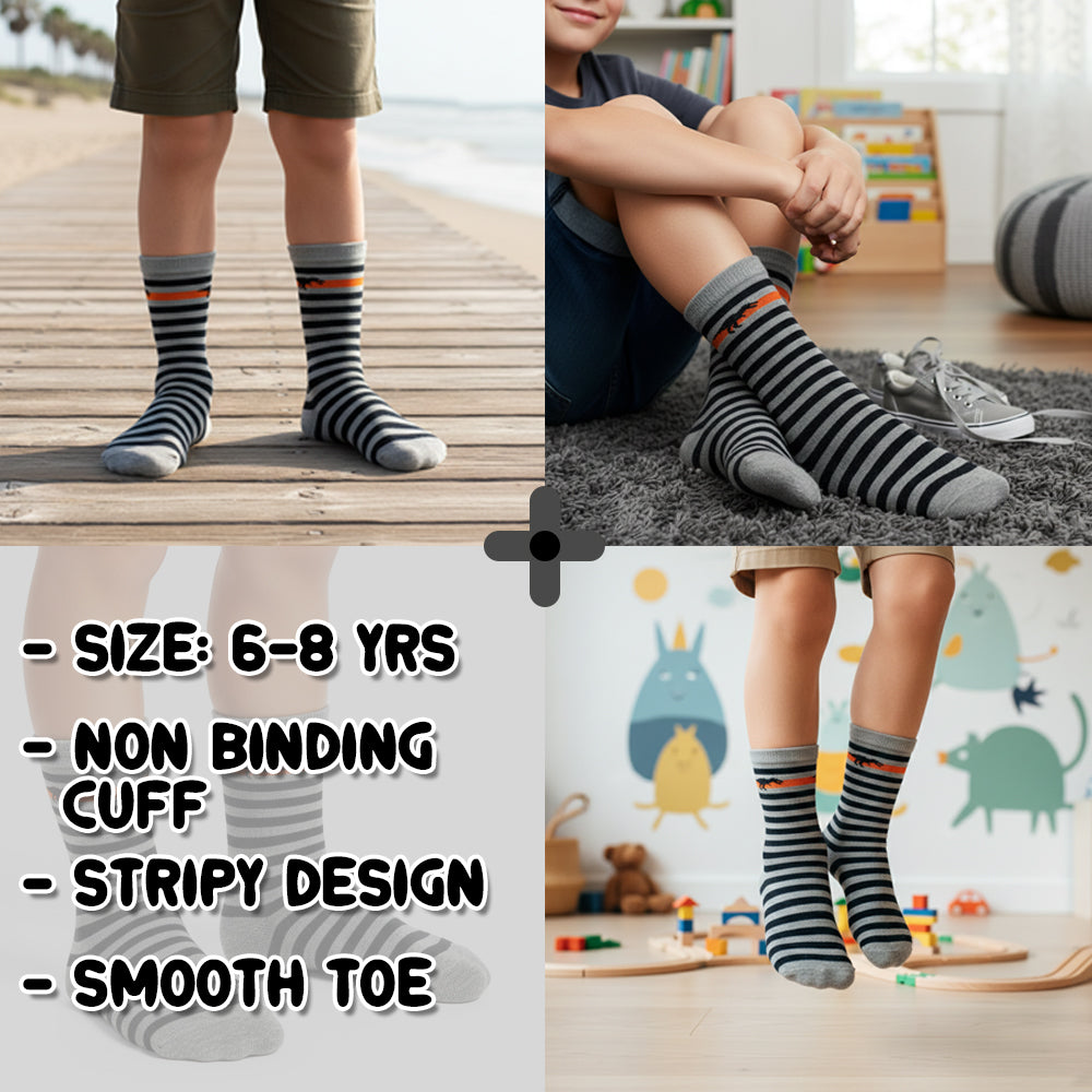 Dino-Stripe Crew Boys Socks
