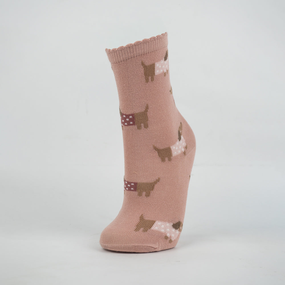 Girls Dachshund Print Cotton Socks
