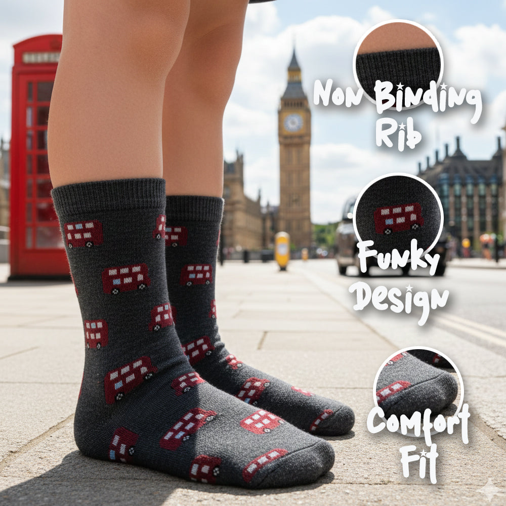 Bus Print Boy's Crew Socks