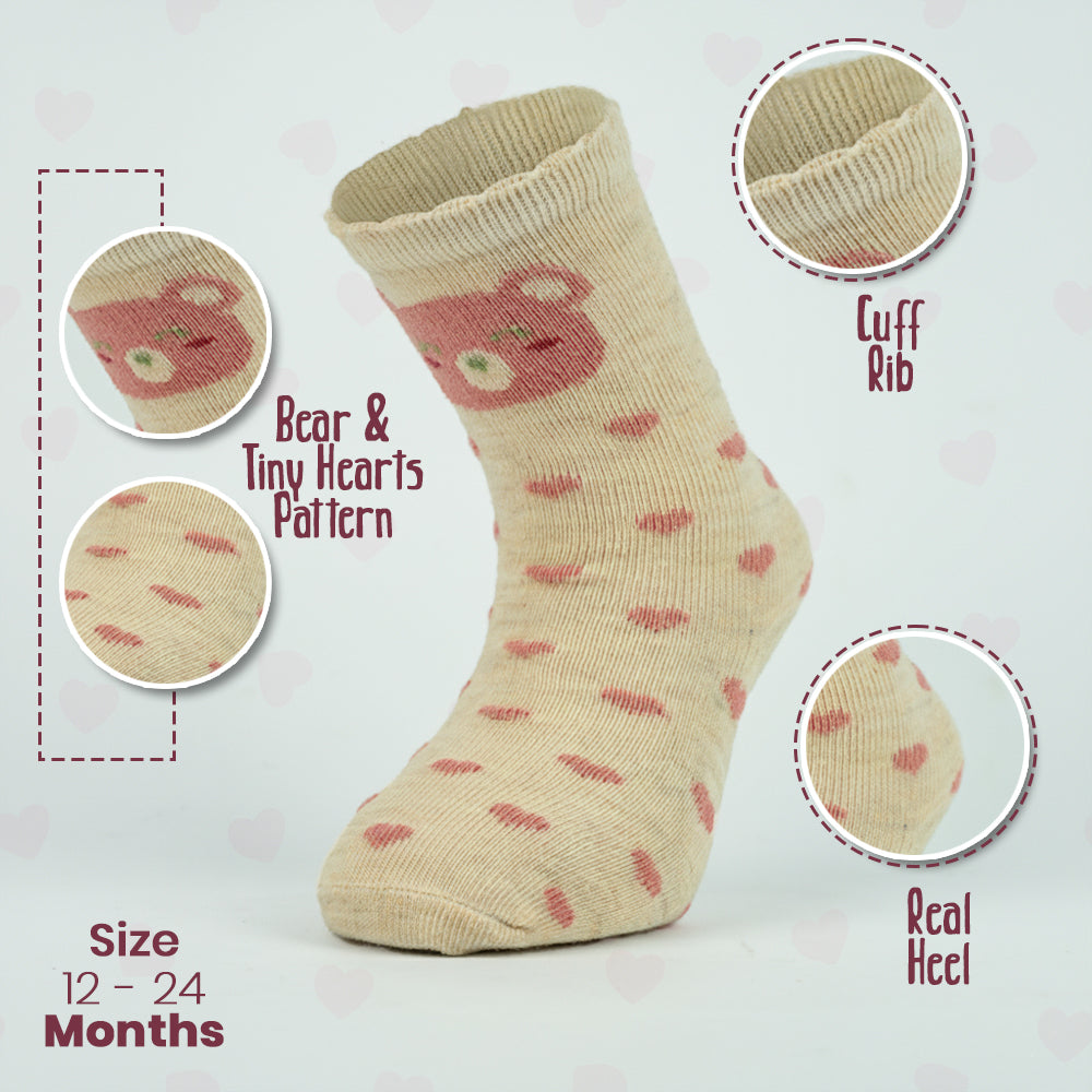 Baby Girl Bear & Heart Pattern Socks