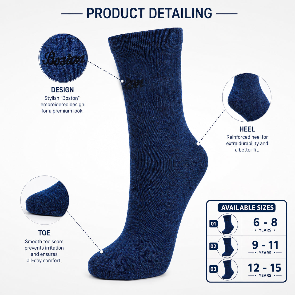 Boys Boston Print Crew Socks