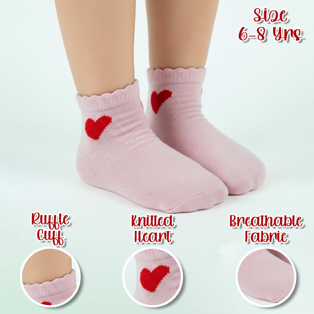 Heart Ruffle Trim Ankle Girls Socks