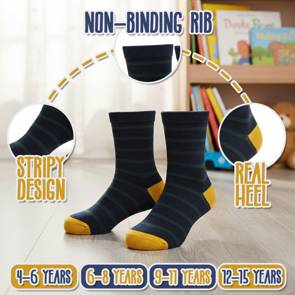 Boy Navy & Green Striped Crew Socks