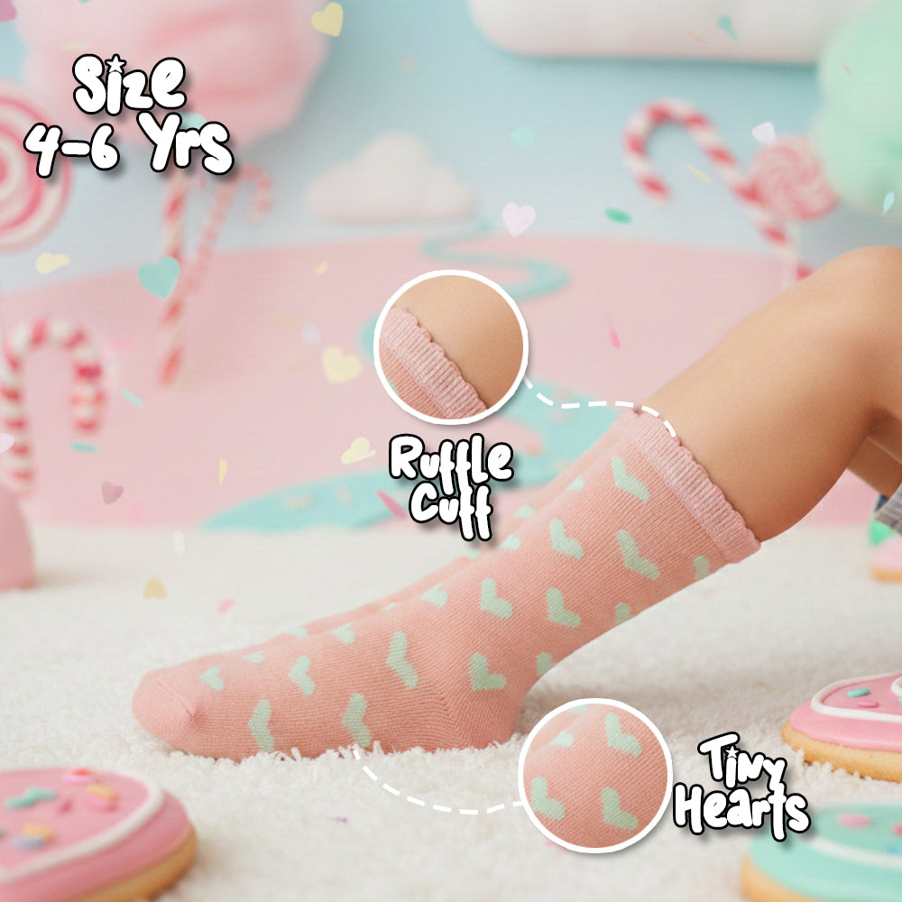 Adorable Girls Heart-Print Crew Socks