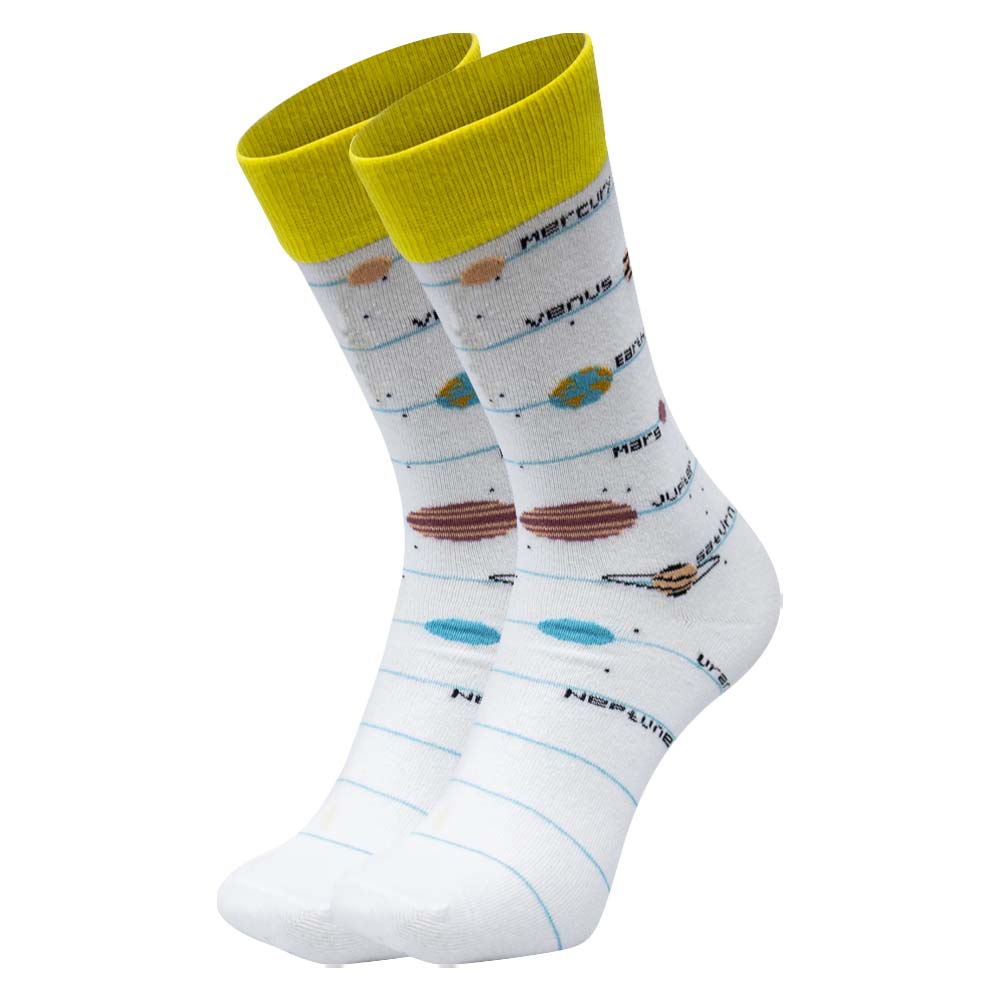 Men Solar System Print Crew Socks