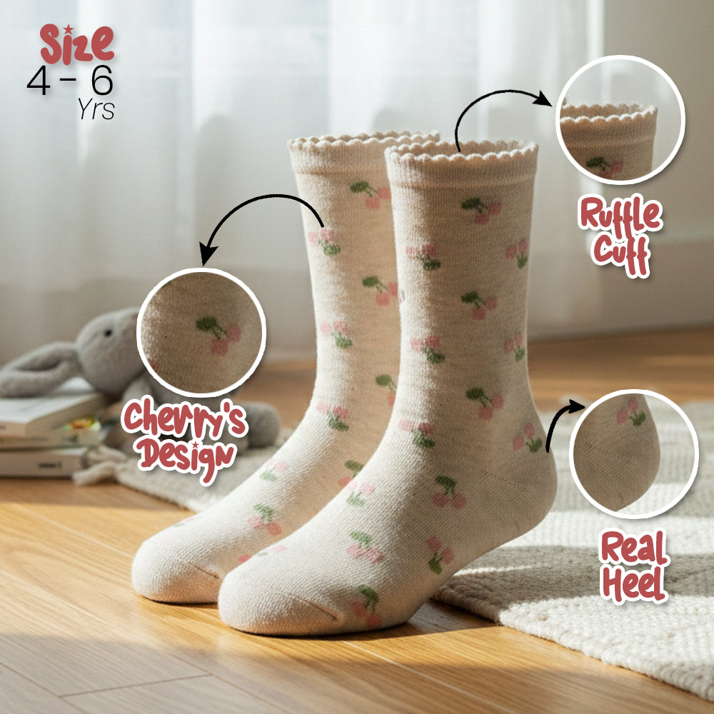 Cherry Print Crew Socks for Girls