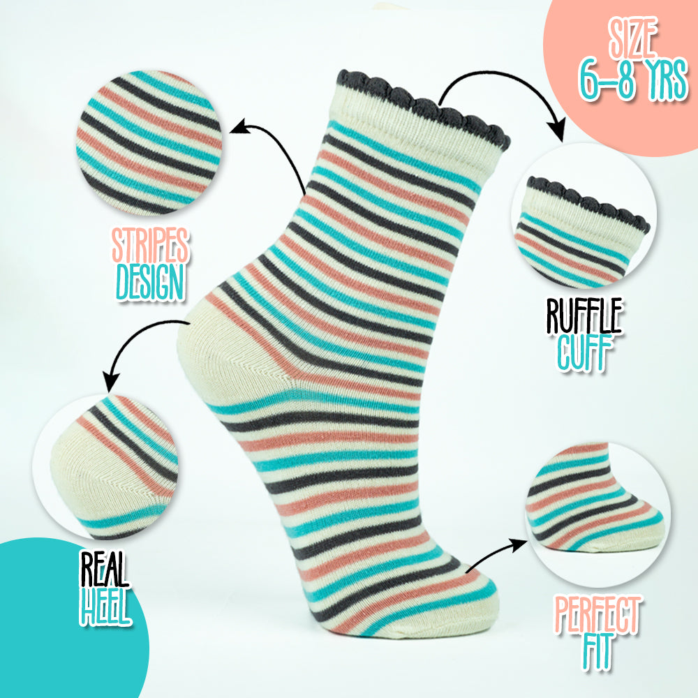 Girls' Striped Ruffle-Trim Crew Socks