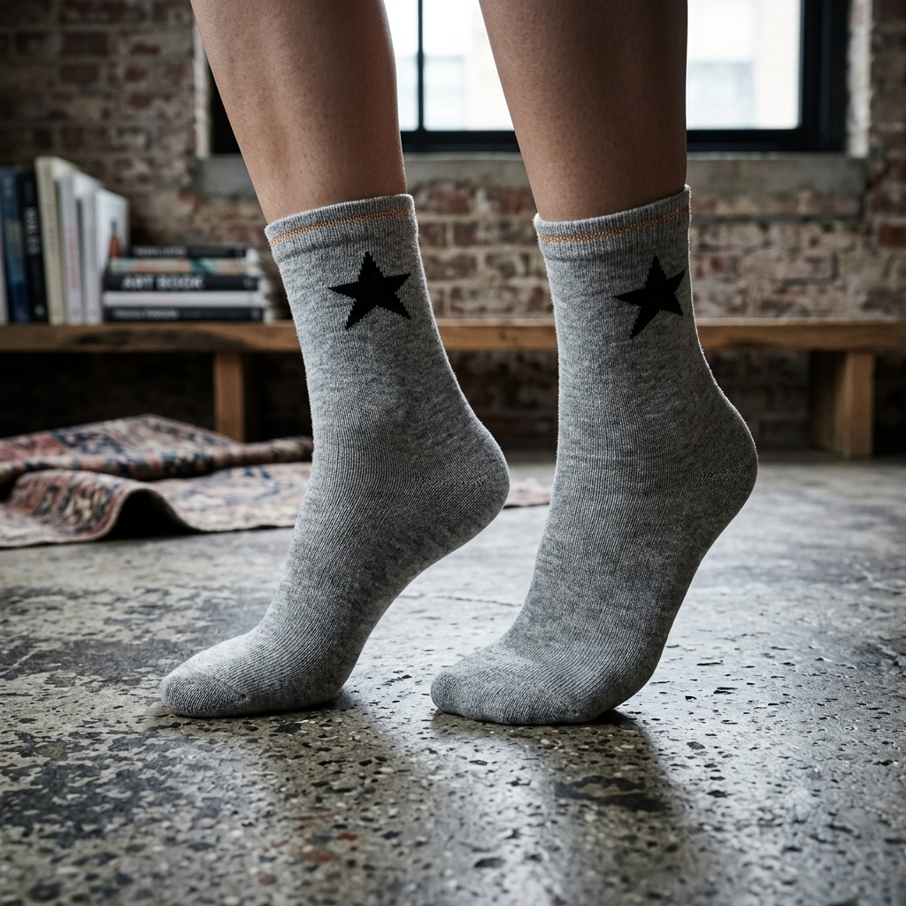 Girls Star-Print Crew Grey Socks